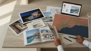 Materiales de presentación preparados para captar una exclusiva inmobiliaria