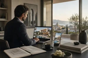 Comprador internacional evaluando una villa de Marbella online