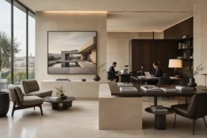 Interior de una agencia inmobiliaria boutique de lujo